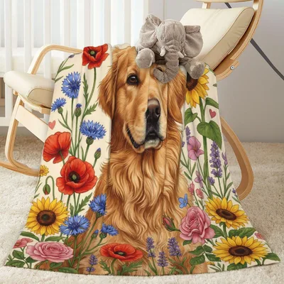 Golden Retriever with Sunflowers Blanket: A Pet Lover's Floral Escape