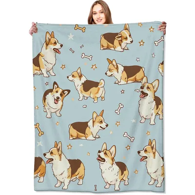 Corgi Puppies and Bones Blanket: Playful Dog Pattern for Lovers