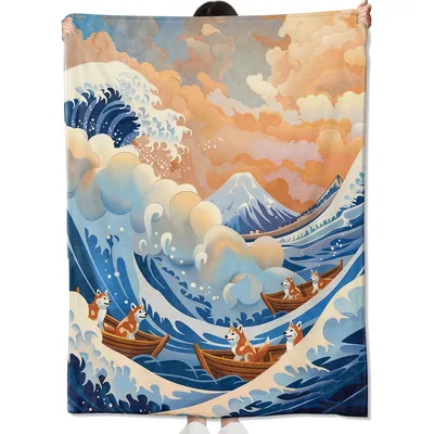 Japanese Wave Shiba Inu Blanket featuring cute dogs