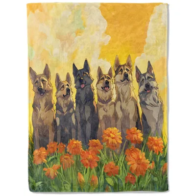 German Shepherd Dogs Flowers Blanket