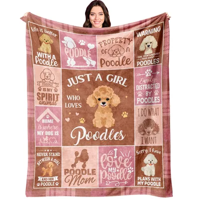 Poodle Mom Collage Text Blanket for Lovers of Curly Coats