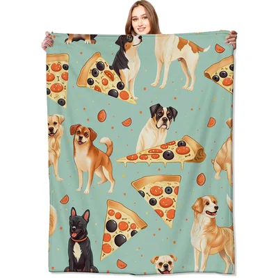 Dogs and Pizza Slices Blanket: Playful Pups and Pepperoni Pattern
