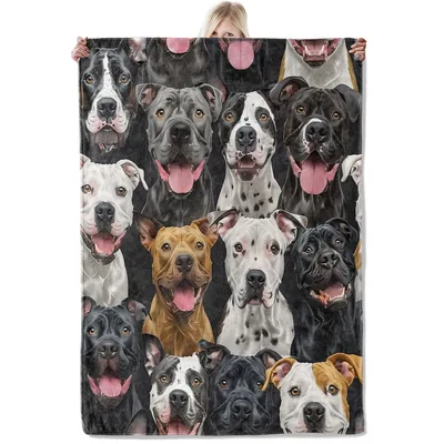 Pitbull Faces Portrait Pattern Blanket: Hyper Realistic Dog Art