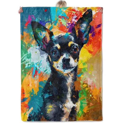 Chihuahua in Colorful Paint Blanket: Vibrant Art for Dog Lovers