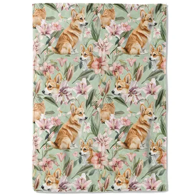 Corgi Dogs with Pink Blanket: Corgis and Floral Pattern Throw