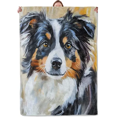 Australian Shepherd Painted Portrait Blanket: Artistic Dog Lovers Gift