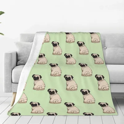 Pug Dogs Pattern on Green Blanket for Dog Lovers