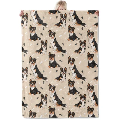 Australian Shepherd Dog Pattern Blanket: Cute Aussie Dogs with Bones
