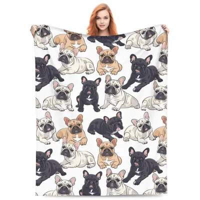 French Bulldog Cartoon Pattern Blanket: Cute Frenchie Dog Throw Design
