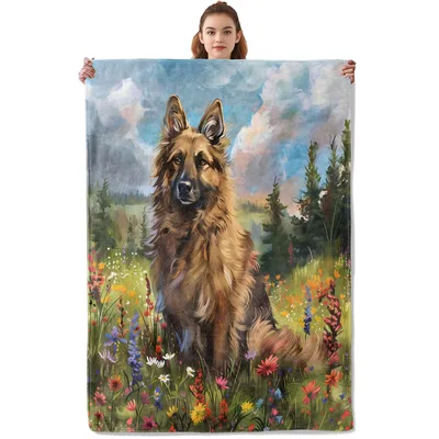 German Shepherd in Wildflower Blanket: A Long-Haired Dog in a Meadow