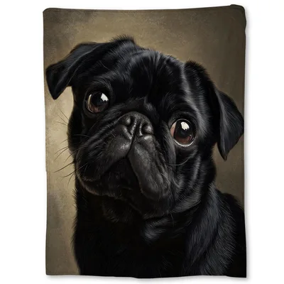 Black Pug Portrait Blanket: Classic Canine Art for Your Couch