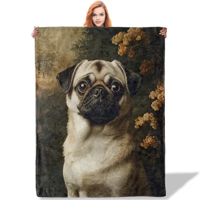 Vintage Pug Portrait Blanket: Classic Canine Art for Your Sofa