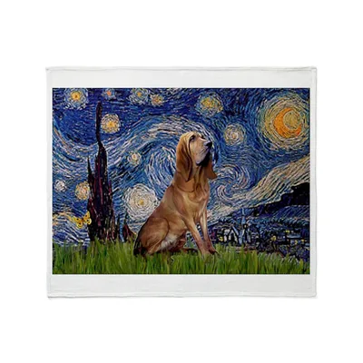 Bloodhound in Starry Night Blanket: Artistic Dog Design