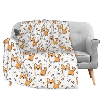 Corgi Puppy Pattern Blanket: Cute Cartoon Dogs and Bones
