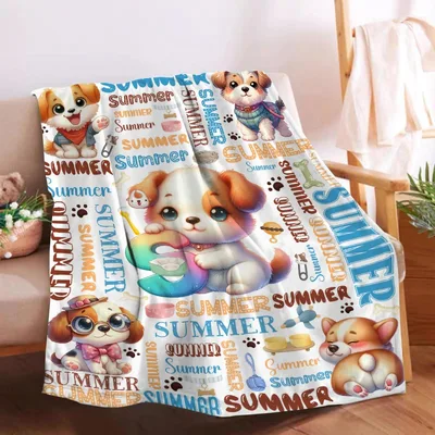 Summer Dog Blanket: Cute Puppies and Summer Typography Pattern
