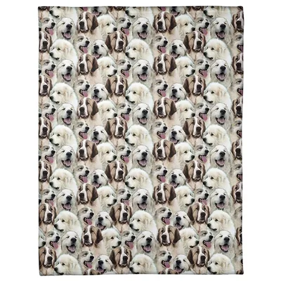 Pyrenean Mastiff Dog Faces Blanket: Full-Print Canine Collage