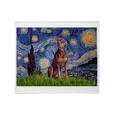 Doberman in Starry Night Blanket: Artistic Dog Lovers Gift