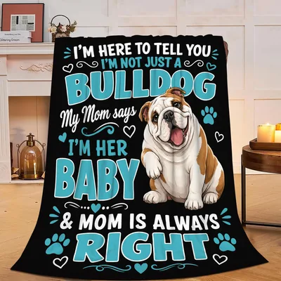 Bulldog Baby Mom Blanket featuring a smiling English Bulldog