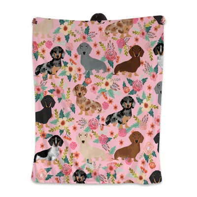 Dachshund Flowers Pattern Blanket: A Pink Floral Dog Design