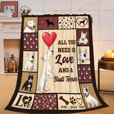 All You Need Is Love Bull Blanket: Bull Terrier Patchwork Design