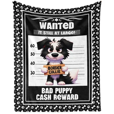 Wanted Bad Puppy Border Blanket featuring a wanted poster design