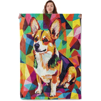 Colorful Pop Art Corgi Blanket: Geometric Dog Design for Art Lovers
