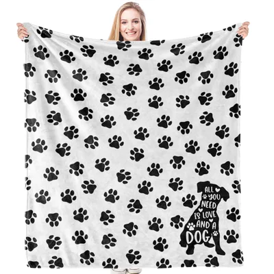 Black Paw Print Pattern Blanket: All You Need Is Love and a Dog Design