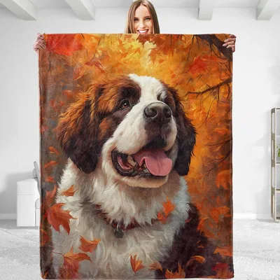 Saint Bernard Dog Autumn Blanket