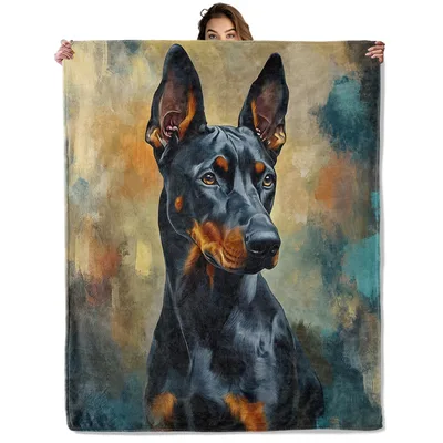 Doberman Dog Portrait Painting Blanket Artistic Canine Design