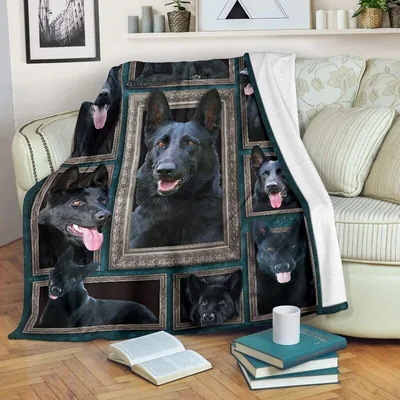 Black German Shepherd Dog Blanket: Framed Photo Collage Design