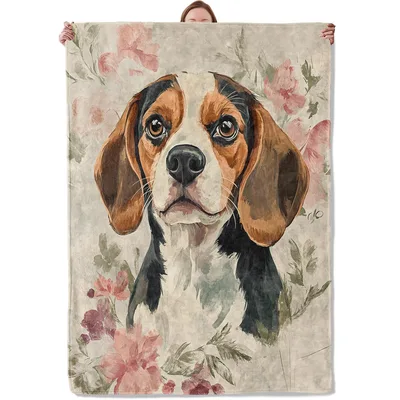 Beagle Floral Watercolor Portrait Blanket: Artistic Dog Lovers Gift