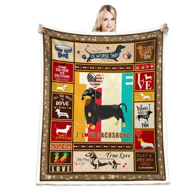 Dachshund Love Collage Pattern Blanket for Sausage Dog Fans