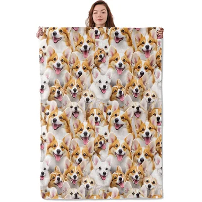 Happy Corgi Faces Pattern Blanket: A Joyful Dog Design