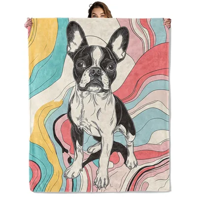 Boston Terrier Colorful Swirl Blanket: Psychedelic Art for Dog Lovers