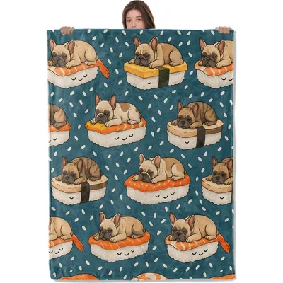 French Bulldog Sushi Pattern Blanket: Sleeping Puppies on Nigiri Rice