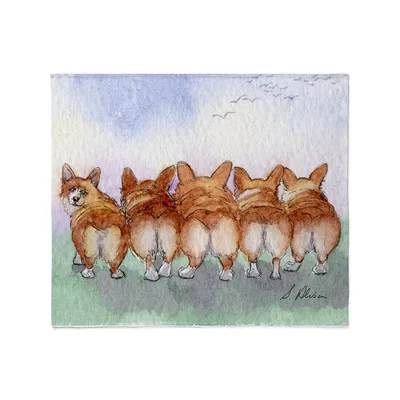 Five Corgis Walking Watercolor Blanket: A Quirky Art Print