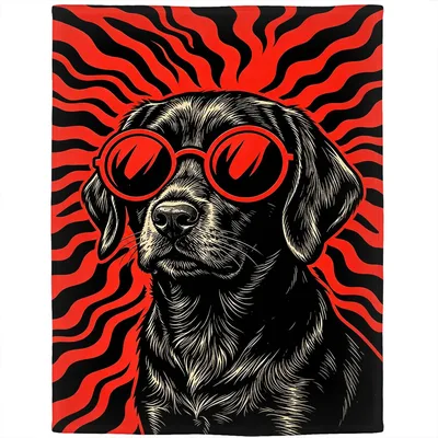 Black Dog Wearing Red Blanket: Cool Canine with Retro Sunglasses