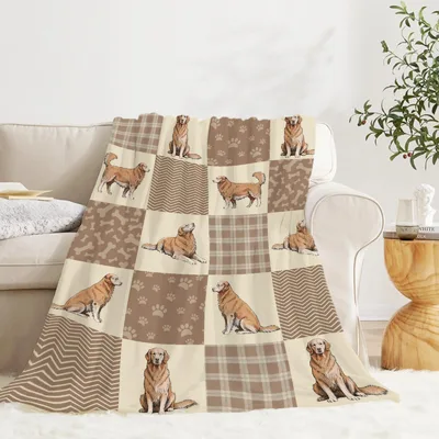 Golden Retriever Patchwork Pattern Blanket for Dog Lovers