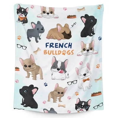 French Bulldog Pattern Blanket: Cute Cartoon Dogs and Bones Design