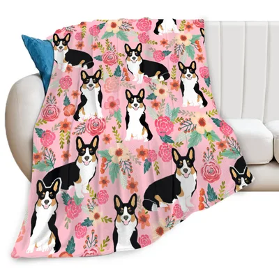 Corgis and Flowers Pattern Blanket: Cute Corgi Floral Throw