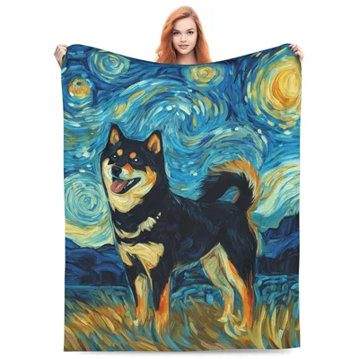Shiba Inu Starry Night Blanket: Artistic Dog Lovers Throw