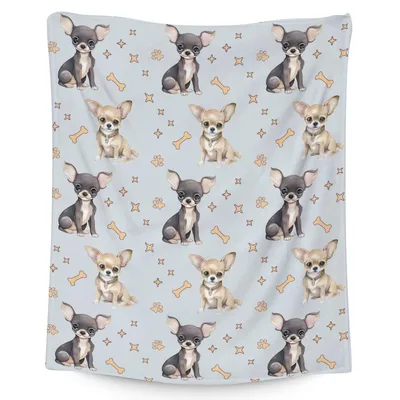 Chihuahua Dogs with Bones Blanket: Cute Pups and Treats Design