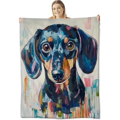 Dachshund Abstract Brushstroke Portrait Blanket featuring a colorful