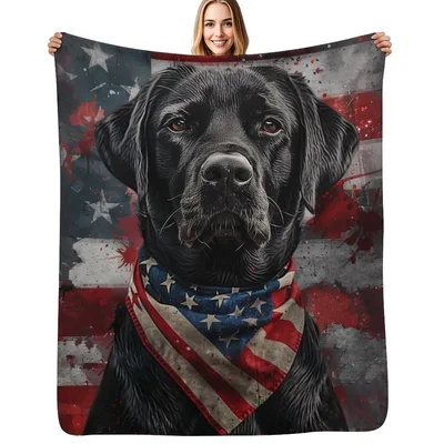 Black Labrador American Flag Blanket: Patriotic Dog Portrait Throw