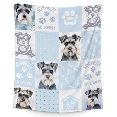 Schnauzer Paw Print Patchwork Blanket for Dog Lovers