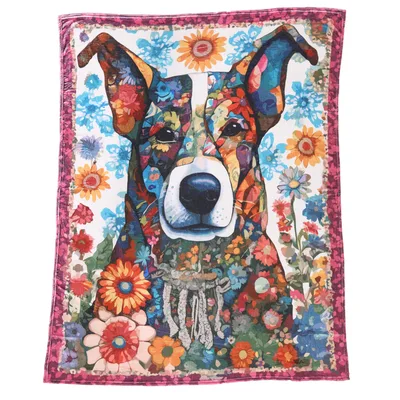 Floral Dog Portrait Boho Blanket: A Vibrant Canine Art Piece