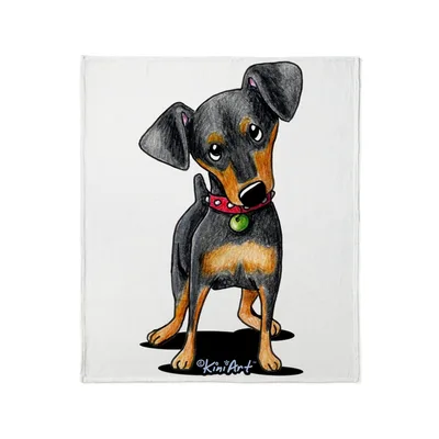 Cartoon Miniature Pinscher Dog Blanket featuring a cute black