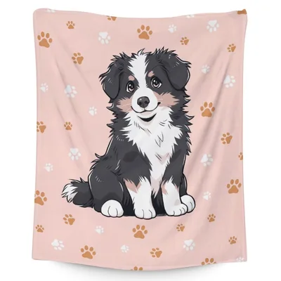Cute Border Collie Puppy Blanket: Fluffy Paws on Pink