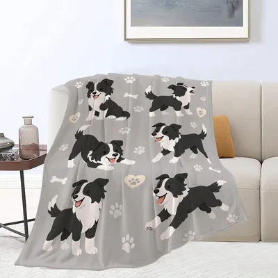 Border Collie Pattern on Gray Blanket for Happy Dog Lovers