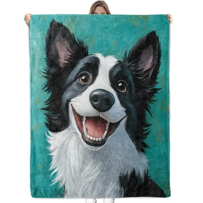 Happy Border Collie Portrait Blanket: A Smiling Dog Art Print